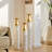 Medhansh White and Gold Floor Vase, Large Metal Floor Vase with Embossed Stripe Pattern, Antique White Finish (Set of 3)