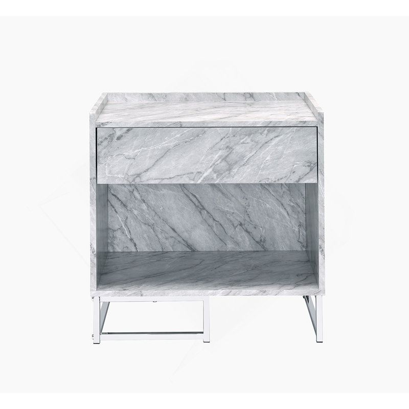 Table d'appoint blanche en faux marbre et chrome