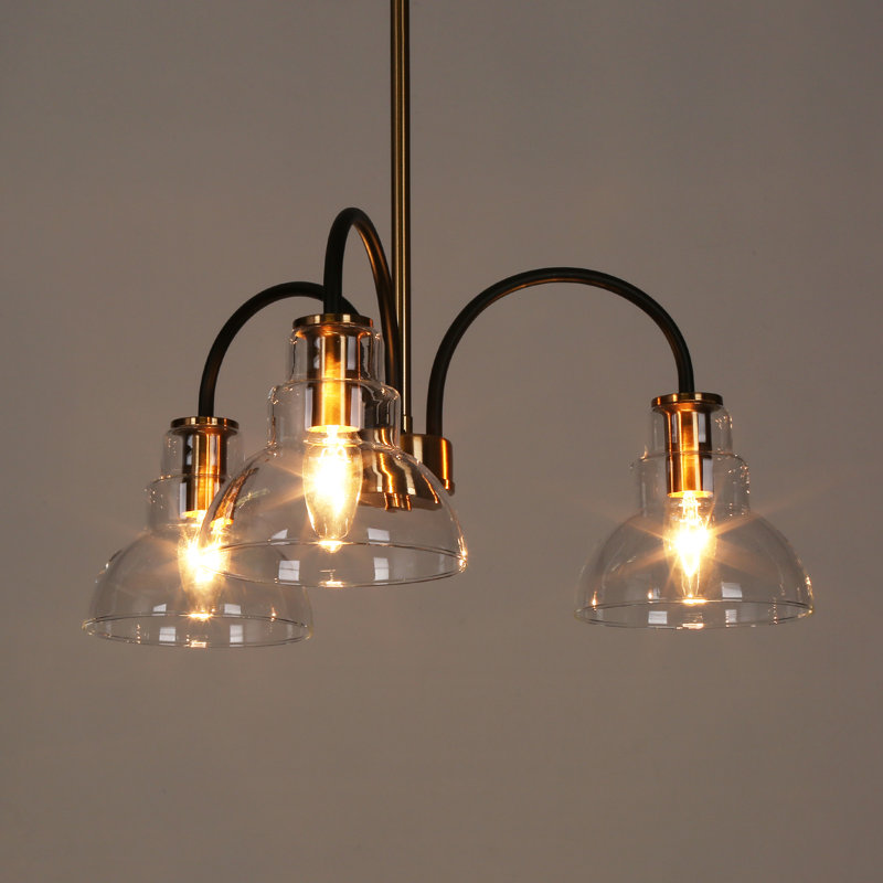 Lustre Sputnik à 3 lumières noir et or à intensité variable avec verre transparent pour intérieur sec