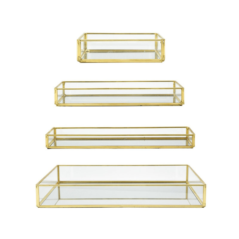 Clear Rectangular Glass Tray with Gold Rim