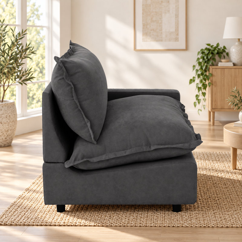 Upholstered Modern Linen Fabric One-Armed Chair, Gray