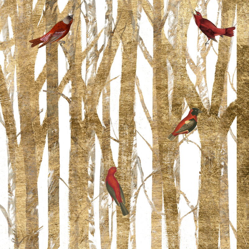«Red Bird Christmas II» par Studio W - reproduction sur toile tendue, H 36 po x l 36 po