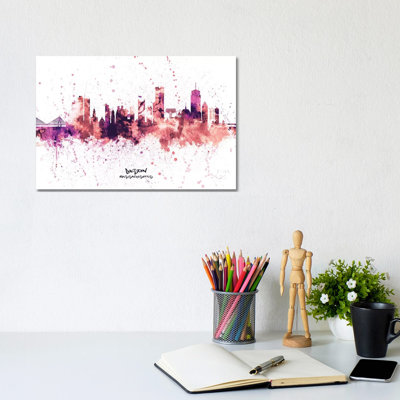 Boston Massachusetts Skyline Splash Pink by Michael Tompsett - 1 Piece Wrapped Canvas Wall Art