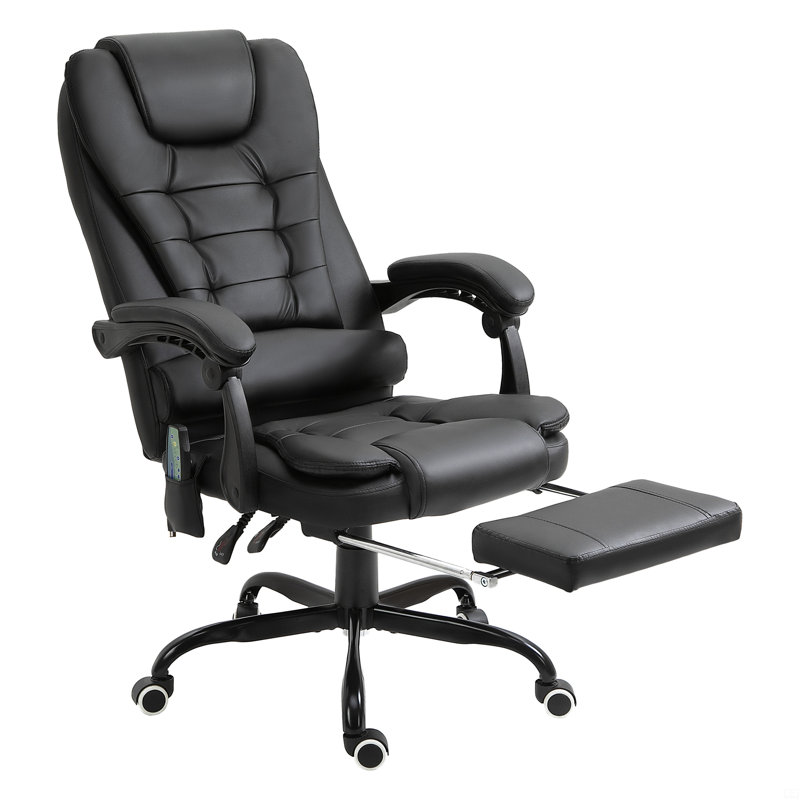 Chaise de bureau à 7 points de massage vibrant avec dossier inclinable, Noir