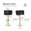 Tabourets de bar en velours de luxe avec base en métal doré, chaises de bar pivotantes à hauteur réglable avec accoudoirs pour îlot de cuisine, bar, décor de maison moderne (noir) (ensemble de 2)