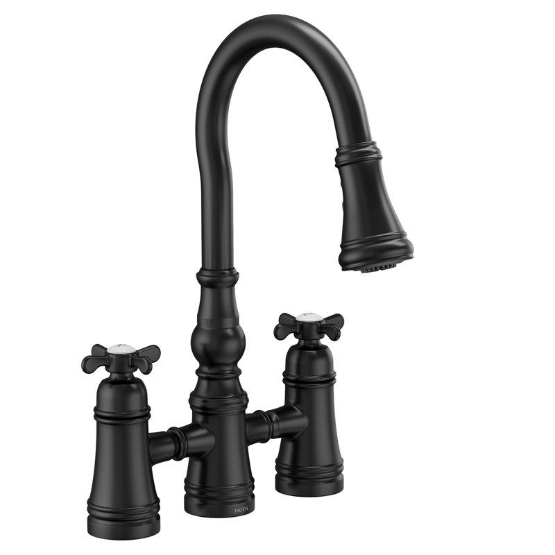 Weymouth Pull Down Touch Double Handle Kitchen Faucet, Matte Black