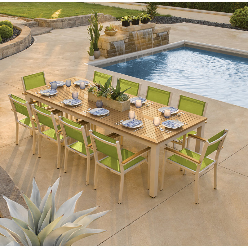 Travira Stacking Patio Dining Chair, Go Green, Tekwood Natural, Flint