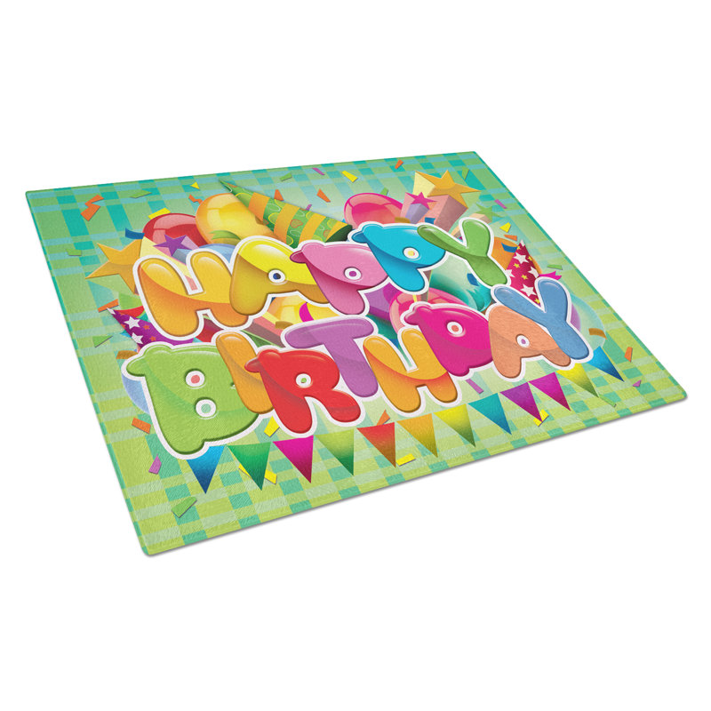Planche à découper joyeux anniversaire en verre trempé caroline