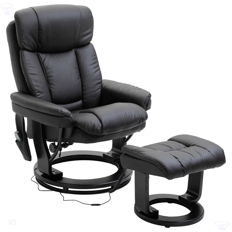 Fauteuil inclinable de massage en cuir polyuréthane avec repose-pieds 10 points, Noir