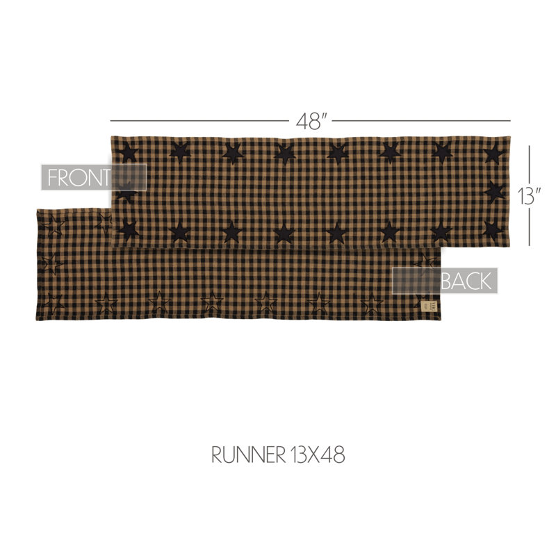 Deuxville Checkered 100% Cotton Table Runner, 48" L x 13" W, Black/Dark Tan