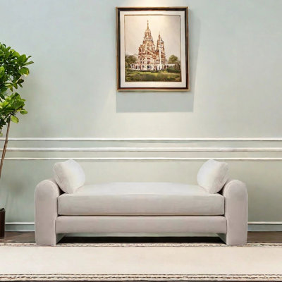 Cream bench with coat closet and rest with armrest