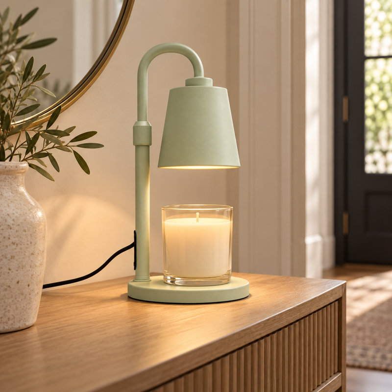 Lampe chauffe-bougie avec minuterie et variateur, brûleur à cire pour bougies parfumées en pot, cadeau de pendaison de crémaillère pour femme, hauteur réglable, pour chambres, cuisine ou bureau, décoration esthétique (vert métallique)