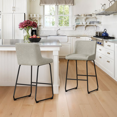26" Upholstered Bar & Counter Stool With Back, Available in Leather or Linen by Wrought Studio