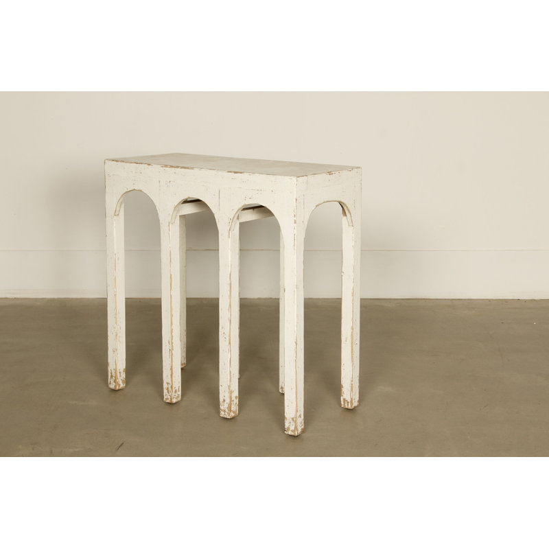 Distressed White Solid Wood Arch Console Table with Storage