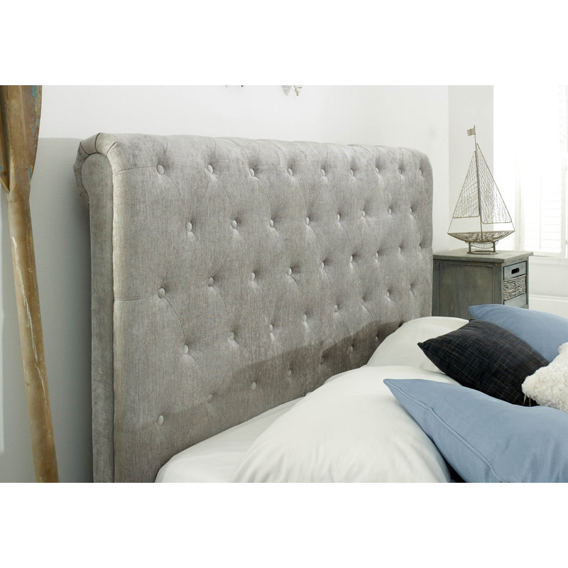 Upholstered Velvet Sleigh Bed, Silver