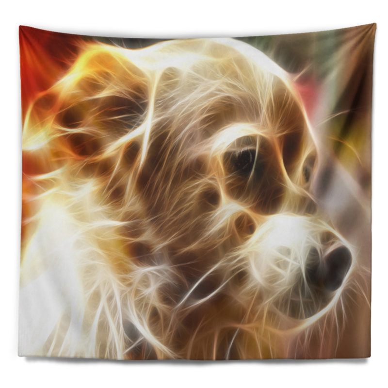 Tapisserie de tête de chien brun brillant, H 32 po x l 39 po