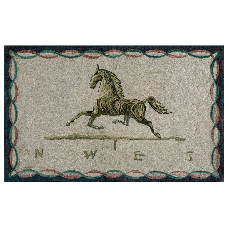 Vintage American Folk Art Horse Weathervane Hooked Rug