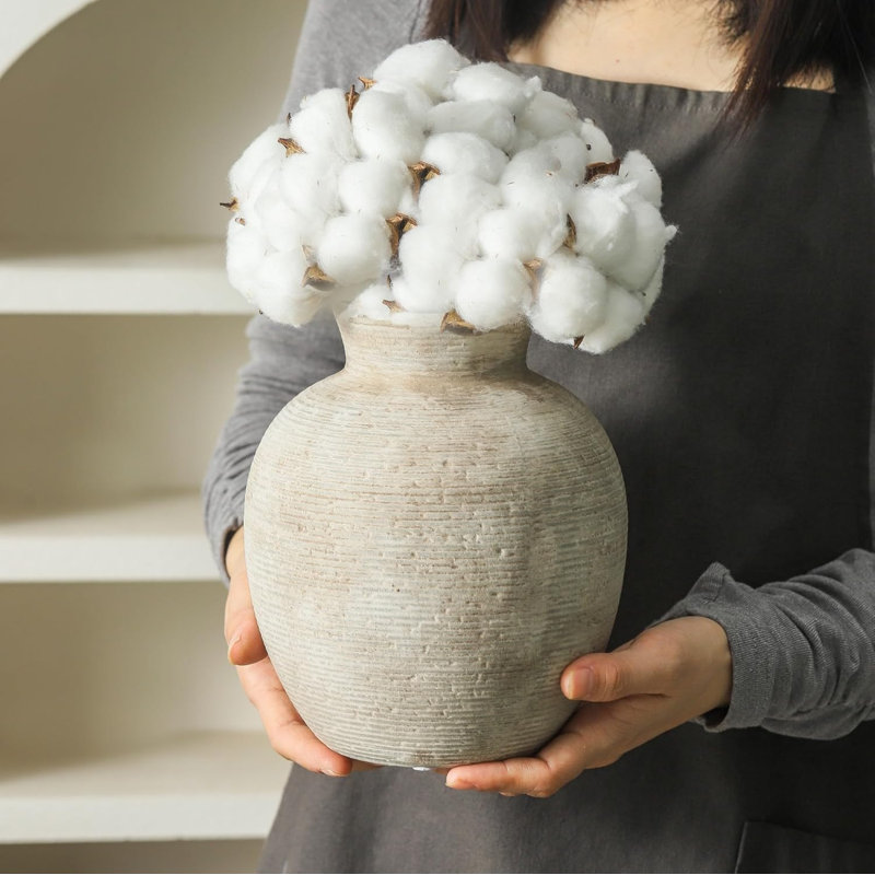 Ceramic Flower Vase Home Decor - Small Farmhouse Table Vases Rustic Vintage Living Room Kitchen Bedroom Decorations For House Book Shelf Office Coffee Desk Dining Fireplace (6" Retro)