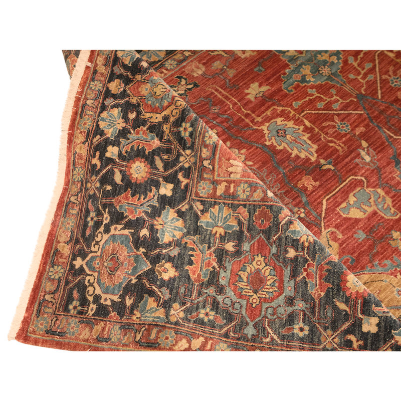 Tapis rouge / noir / bleu noué à la main de haute qualité