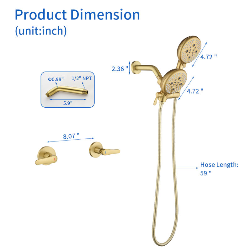 Dual Function Complete Shower System, Brushed Gold