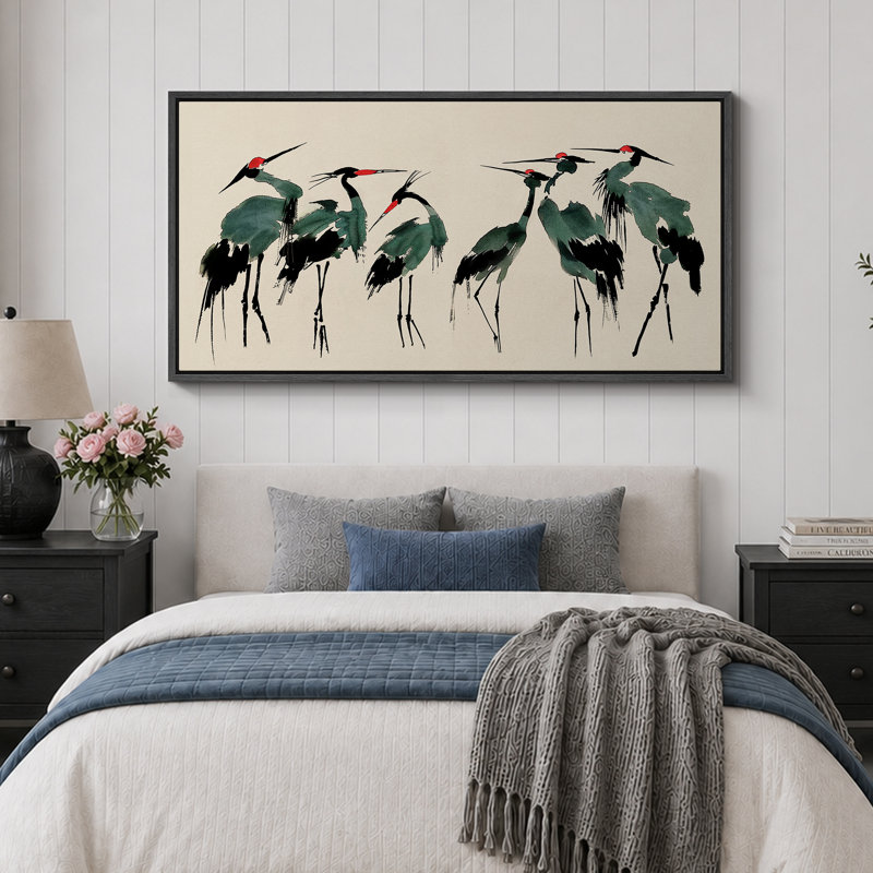 «Crane Heron Bird», impression sur toile très grande, H 30 po x l 60 po, Impression encadrée flottante sans passe-partout