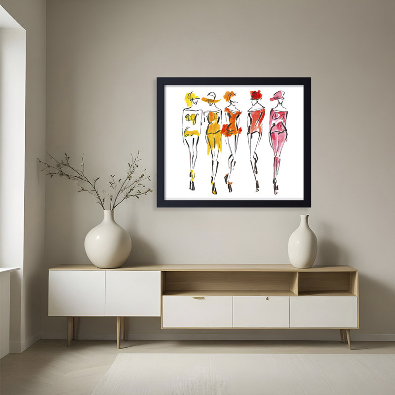 Pop Art & Retro Tangerine by  - Picture Frame Painting, 24" H x 30" W x 1.125" D, Framed Print, Black
