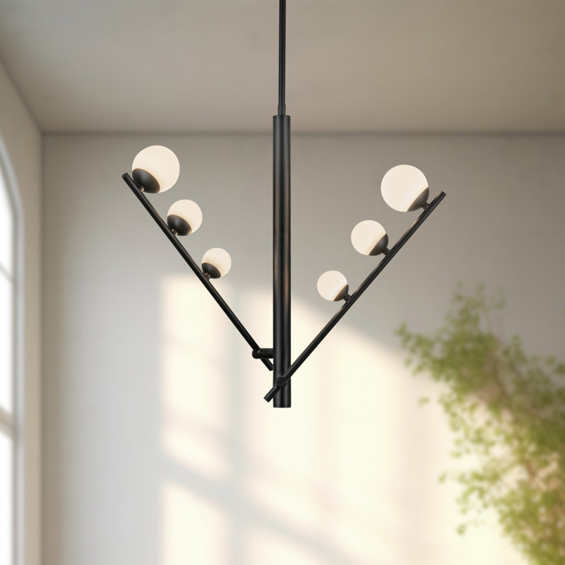 Cypress 2 Arm Opal Glass LED Pendant, Black