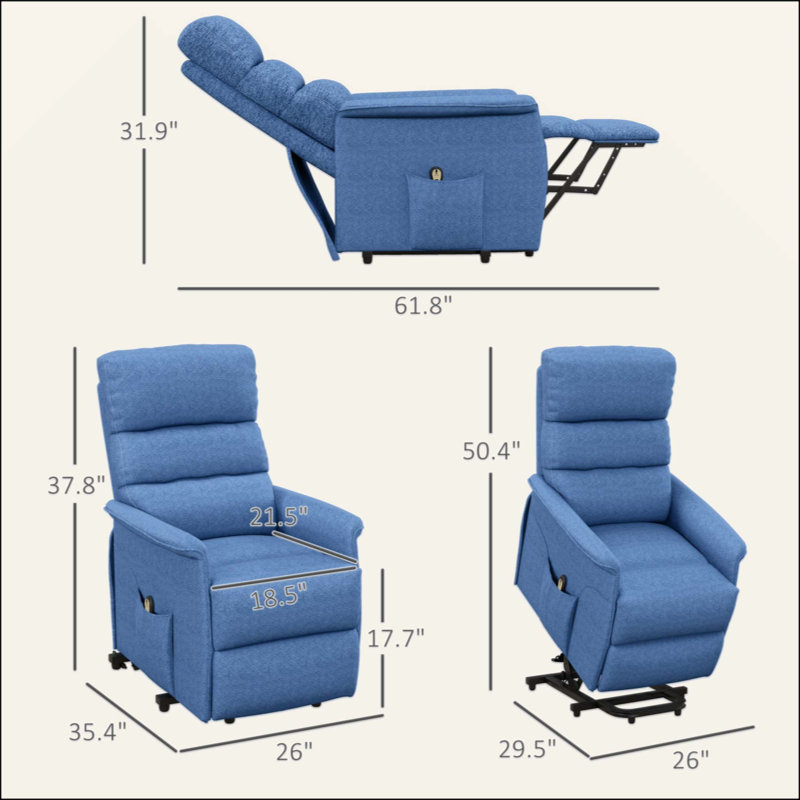 Electric Lift Recliner Chair With Remote Control For Elderly And Injured, Comfortable And Supportive Seating Solution, Blue