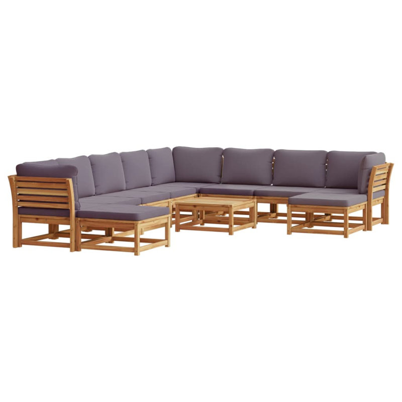  Ensemble de salon de patio 11 pièces avec coussins en bois d'acacia massif