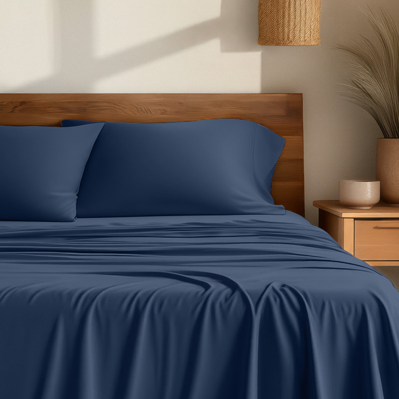 Sheet Set - Rayon from Bamboo, Full Sheet Set with 2 Pillowcases, Dark Blue