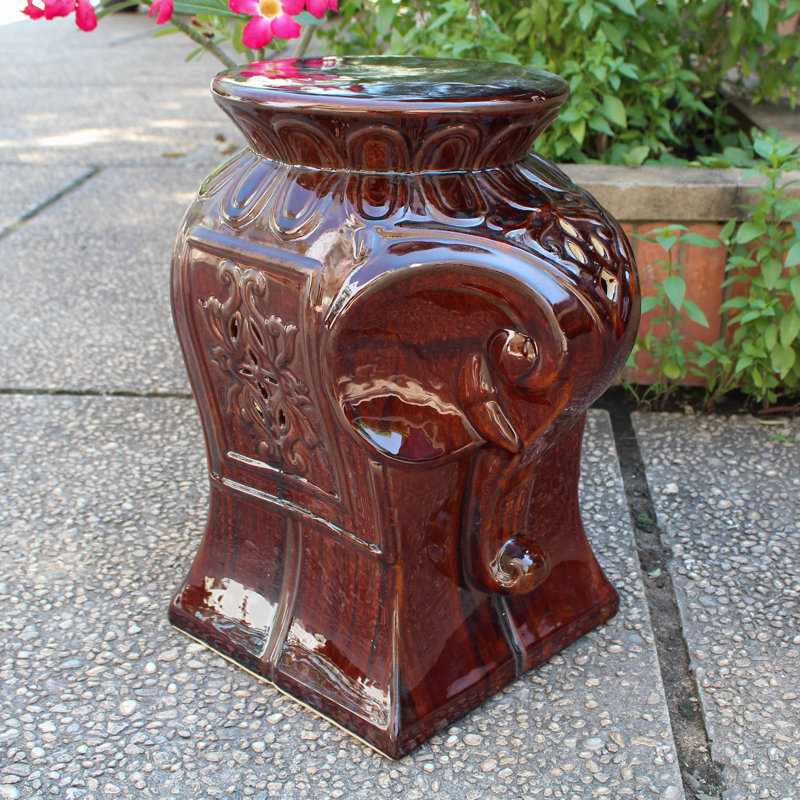 Burleson Ceramic Accent Stool, Brown Glaze