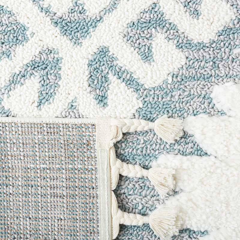 Tapis Ikat Imraan, Teal/Ivory, Rectangle 6 pi 7 po x 9 pi 2 po