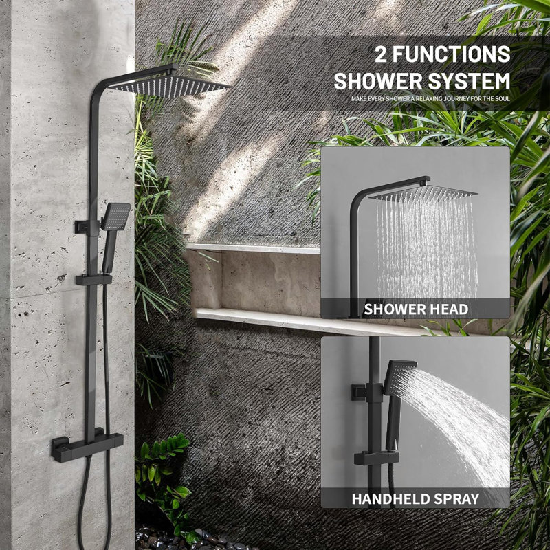 10'' Outdoor Rain Shower System with Handheld Spray, Wall Mounted Dual Function Shower Fixture Set