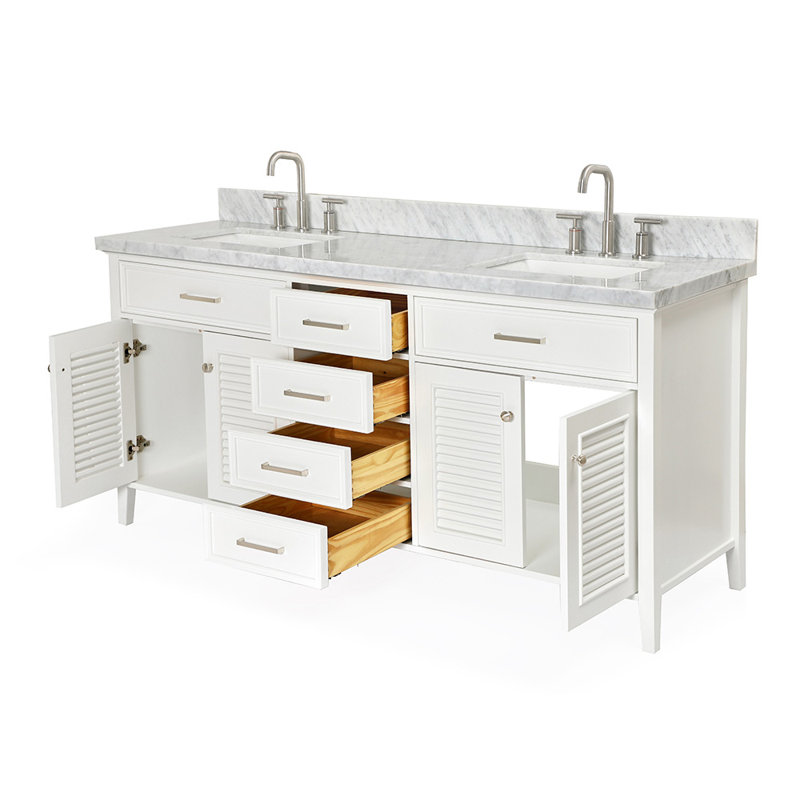 Ensemble de meuble-lavabo double 73 po Hamil, Blanc, Marbre blanc de Carrare, 73"