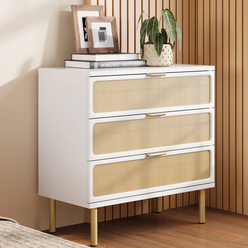 Concezia 31.5" W Rattan Boho 3 Storage Drawer Dresser 