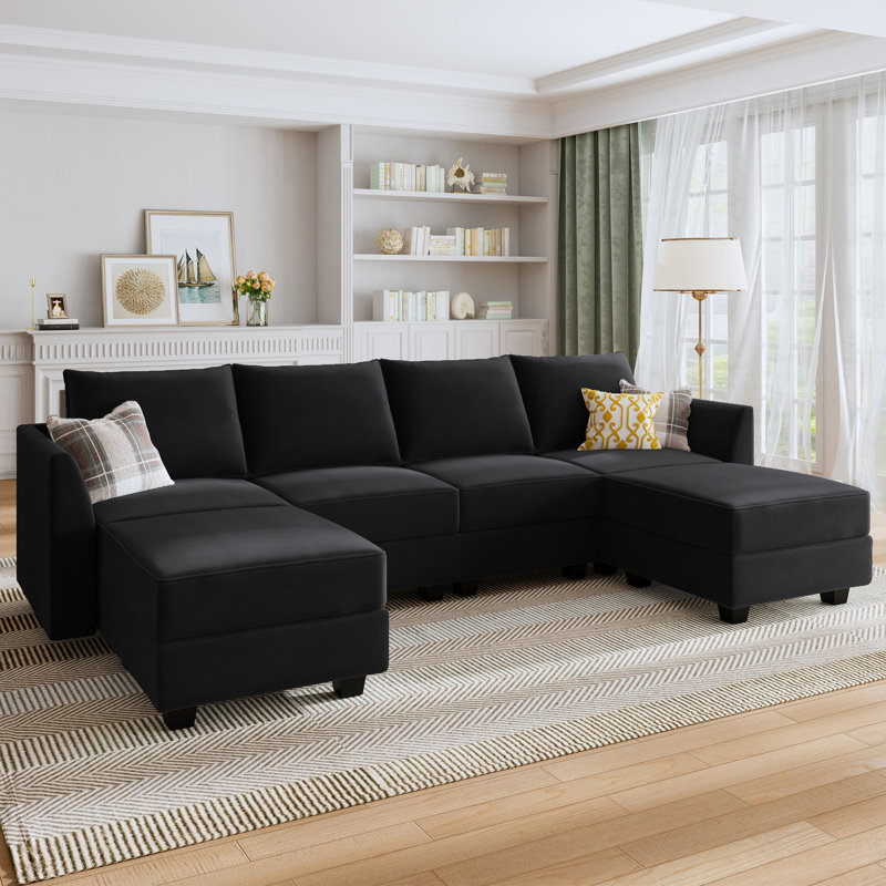 Canapé modulaire rembourré en U Tremee, Velours noir
