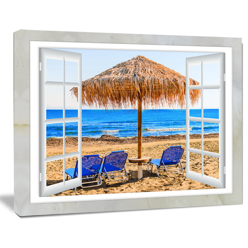 «Window Open to Beach Hut with Chairs», impression sur toile tendue, H 20 po x l 20 po x P 1 po