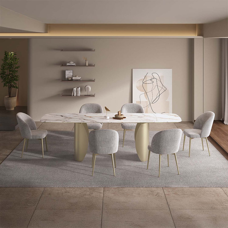 Table de salle à manger rectangulaire 79 "à 119", plateau en céramique et finition champagne doré Cora