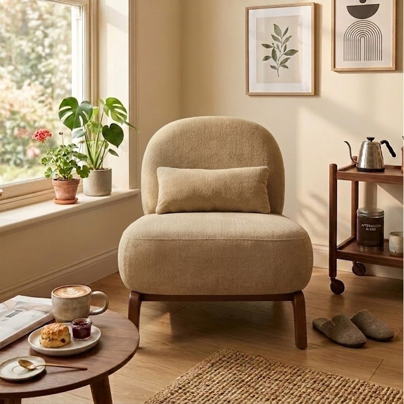 Chaise d'appoint moderne avec pieds en bois massif et coussin moelleux pour le balcon du salon de la chambre à coucher