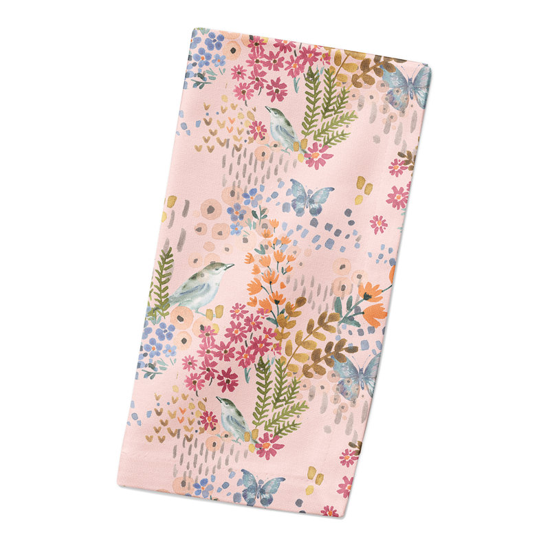 Serviette en coton 10 po Butterfly Bird, Rose / bleu