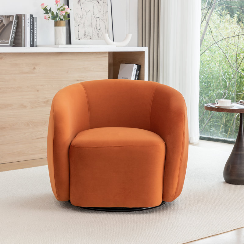 Fauteuil demi-tonneau pivotant en velours Arrun, Orange