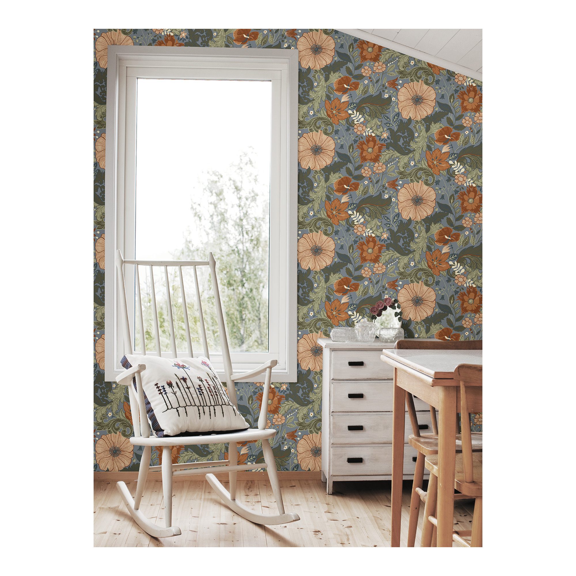 Adamo Floral Wallpaper, Blue