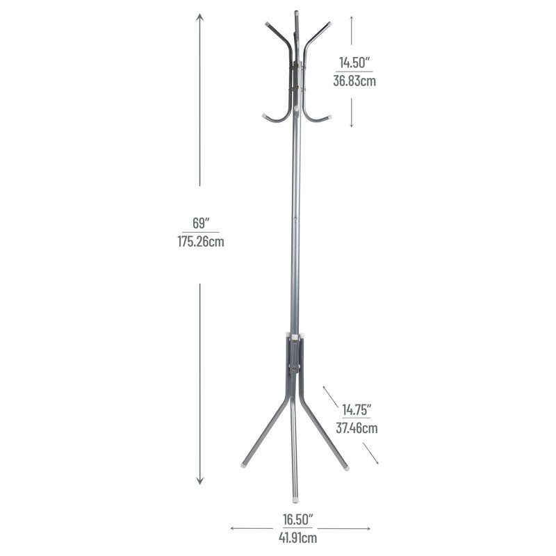 Silver Metal Floor-Standing Coat Rack with Umbrella Stand