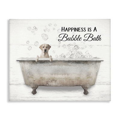 «Stupell Industries Happiness Is A Bubble Bath Dog In Tub Word Design» par Lori Deiter - reproduction d'art