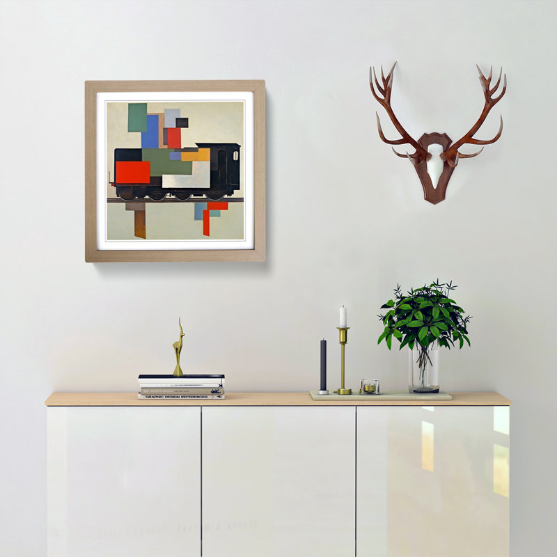 Train Suprematism - Single Picture Frame Print on Wood, Oak