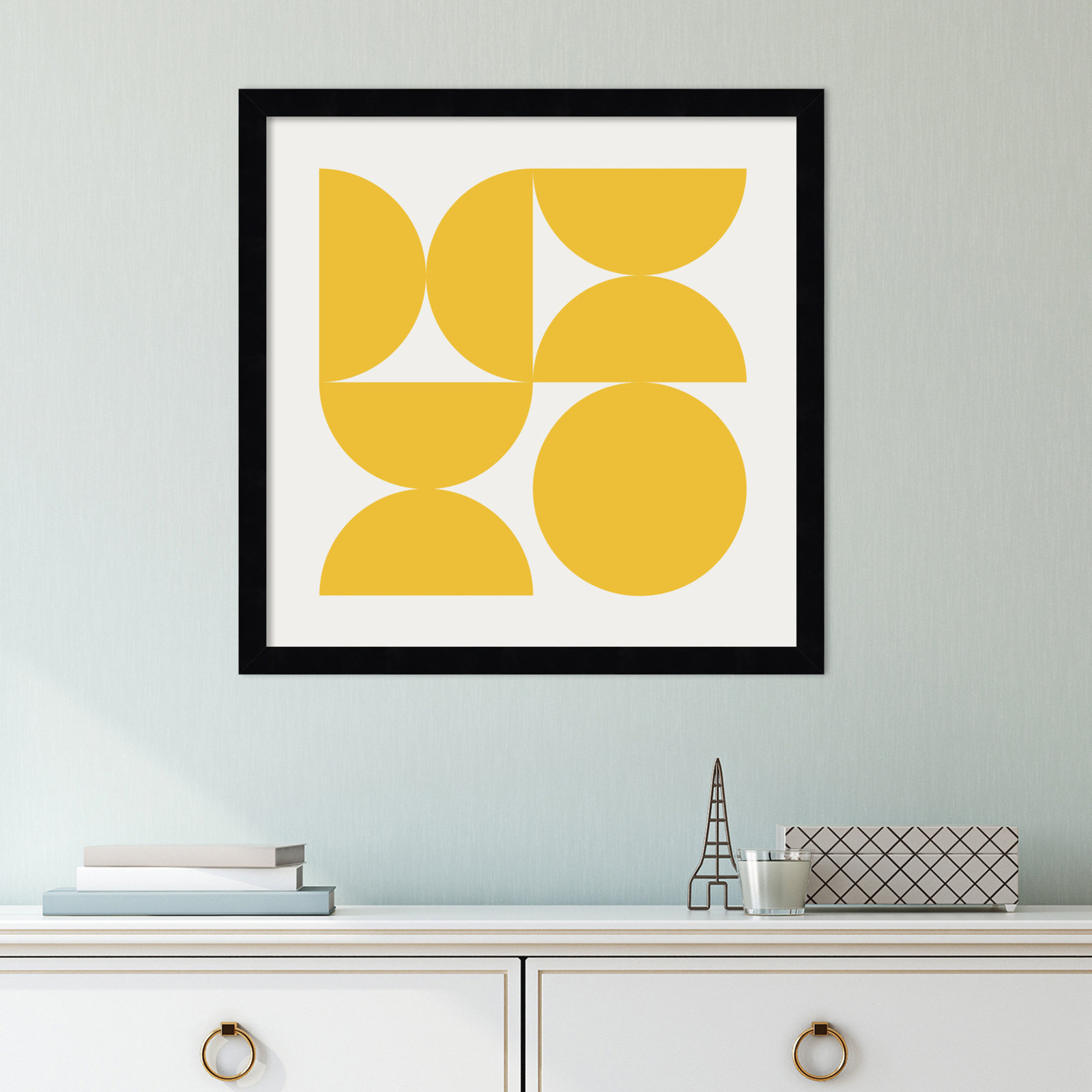 Bold Vintage Geometric Sunshine Yellow by The Creative Bunch Studio Framed Art Print, Black, 17" H x 17" W x 1" D