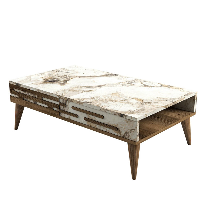 Modern Coffee Table with Marble Finish, Walnut & White, 41.3 x 23.6 x 13.6 inches | 100% Melamine Coated Particle Board, Thickness: 0.7 inches | Stylish Design, Perfect for Living Room & Contemporary Spaces