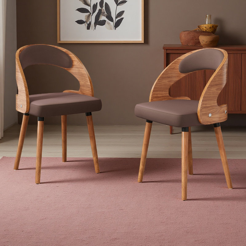 Upholstered Dining Chair With Wooden Frame, Dark Brown, 2