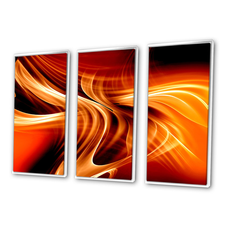 «Orange Abstract Warm Fractal Design», ensemble de 3 toiles abstraites encadrées, H 32 po x l 48 po x P 1 po, Cadre blanc