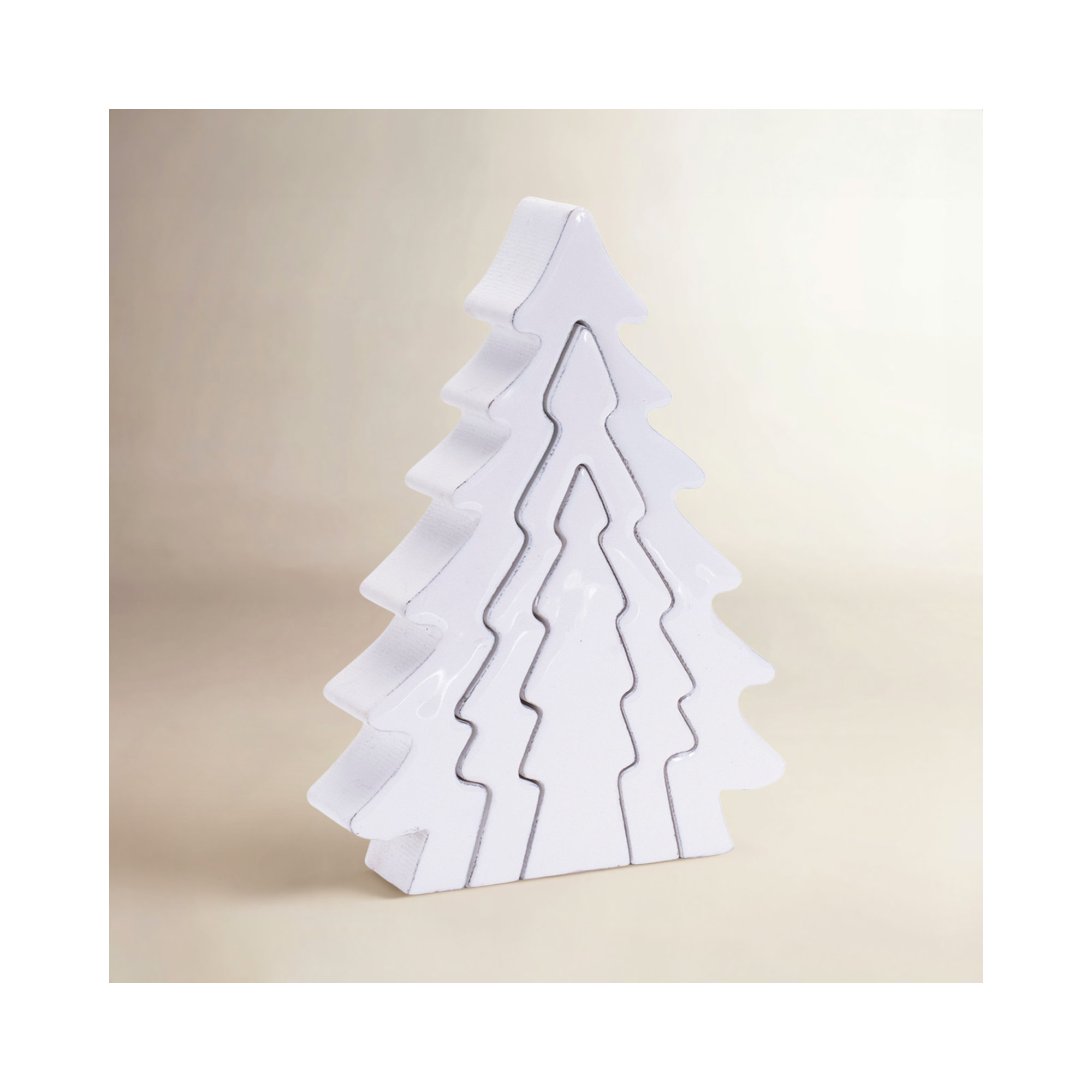 Wood Pine Tree Nesting Display (Set of 2), White